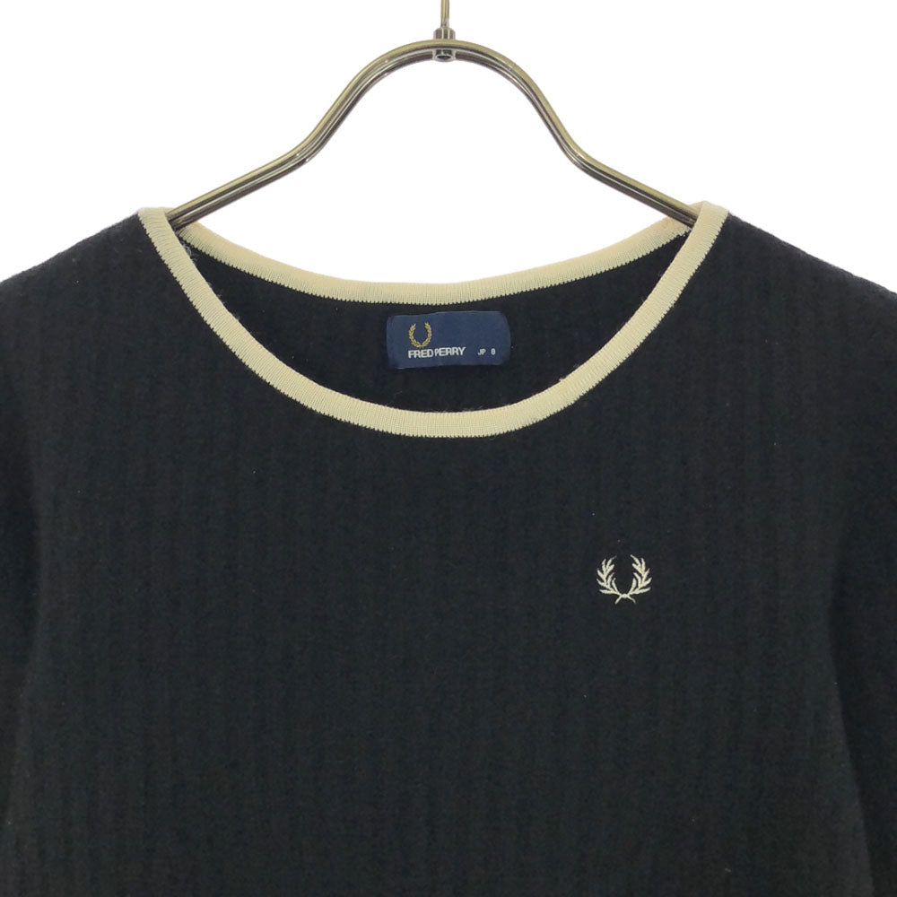 フレッドペリー 日本製 ウール 5分袖 ニット チュニック 8 ブラック FRED PERRY レディース