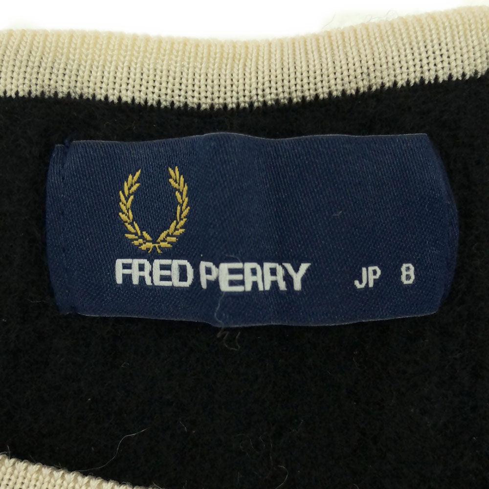 フレッドペリー 日本製 ウール 5分袖 ニット チュニック 8 ブラック FRED PERRY レディース