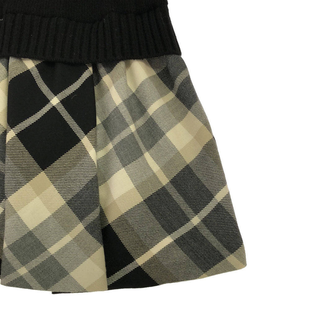 BLUE LABEL CRESTBRIDGE ブルーレーベルクレストブリッジ 三陽商会 チェック柄 長袖 フィッシャーマン 切り替え ニット ワンピース 36 ブラック×ベージュ系 レディース