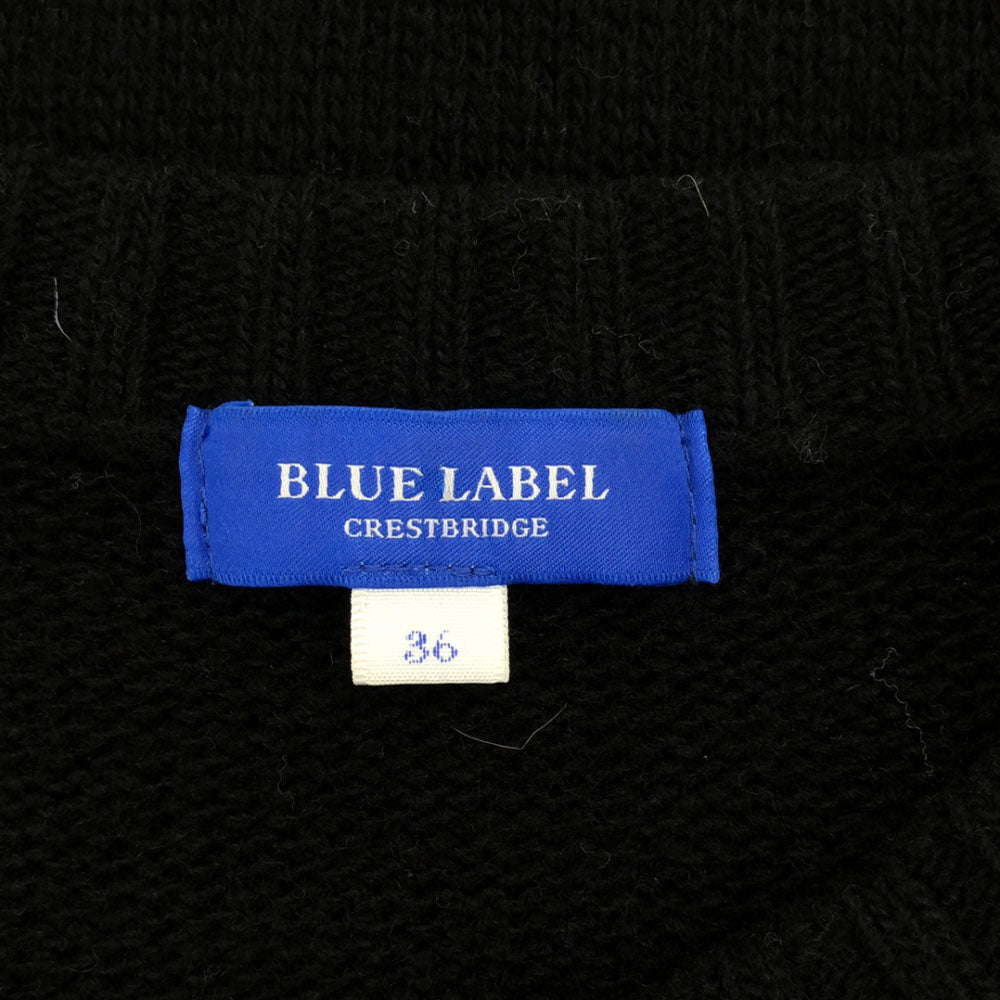 BLUE LABEL CRESTBRIDGE ブルーレーベルクレストブリッジ 三陽商会 チェック柄 長袖 フィッシャーマン 切り替え ニット ワンピース 36 ブラック×ベージュ系 レディース