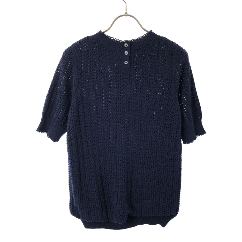 NINA RICCI ニナリッチ イタリア製 ウールシルクブレンド 半袖 かぎ編み ニット S ネイビー レディース