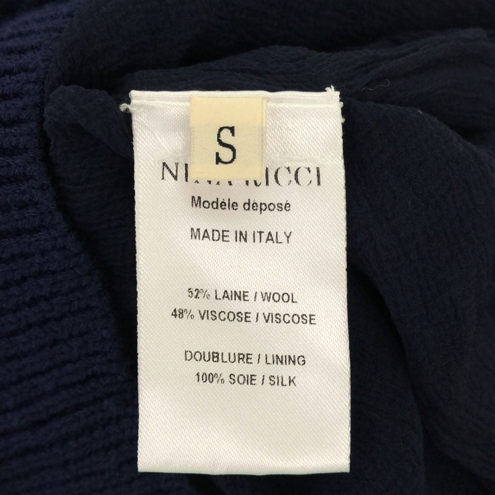 NINA RICCI ニナリッチ イタリア製 ウールシルクブレンド 半袖 かぎ編み ニット S ネイビー レディース