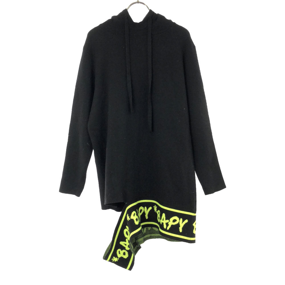 BAPY ベイピー ウールブレンド ロゴ 長袖 カットアウト ニット パーカー XS ブラック系 A BATHING APE チュニック レディース