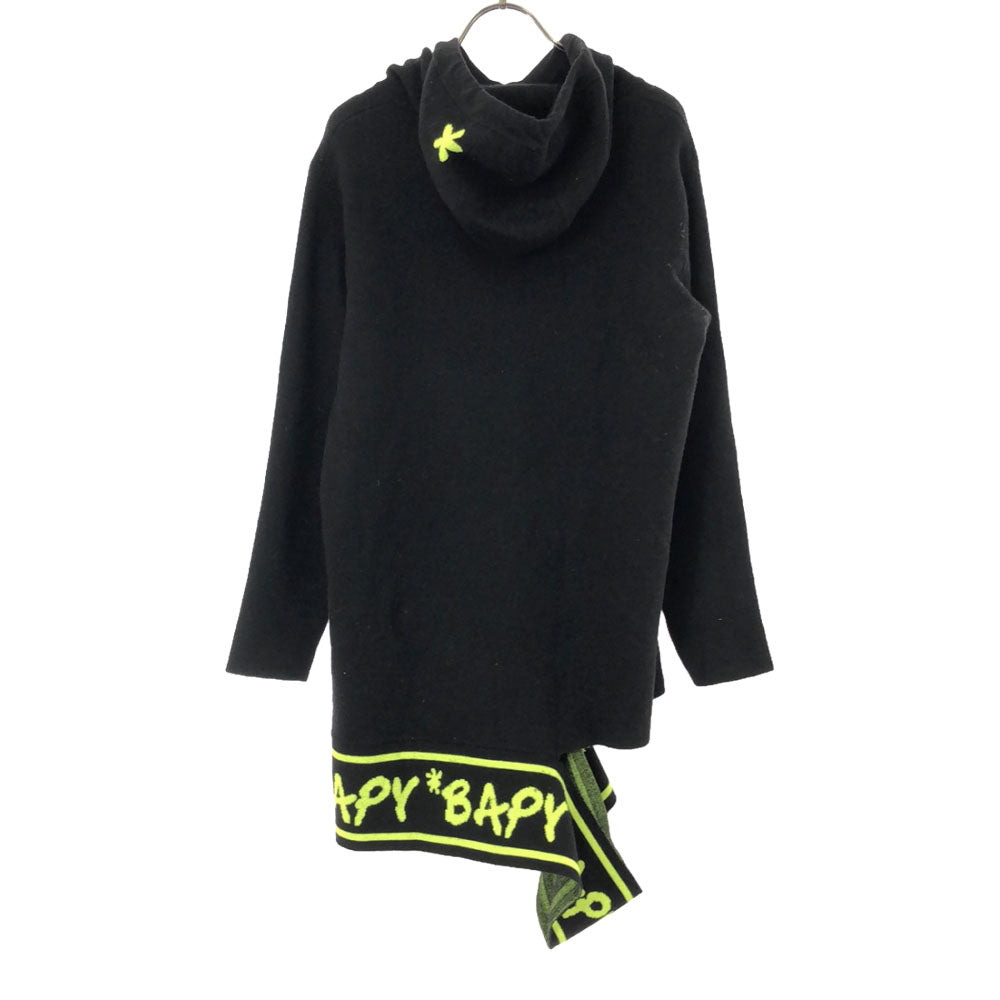 BAPY ベイピー ウールブレンド ロゴ 長袖 カットアウト ニット パーカー XS ブラック系 A BATHING APE チュニック レディース
