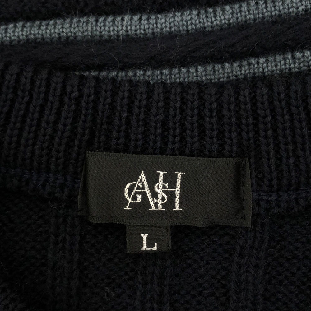 未使用 ガッシュ 日本製 ウール100% 総柄 長袖 ニット L セーター メンズ