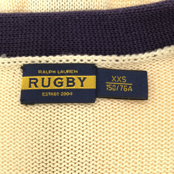 ラルフローレンラグビー 長袖 Vネック コットン ニットカーディガン XXS アイボリー系 RALPH LAUREN RUGBY レディース