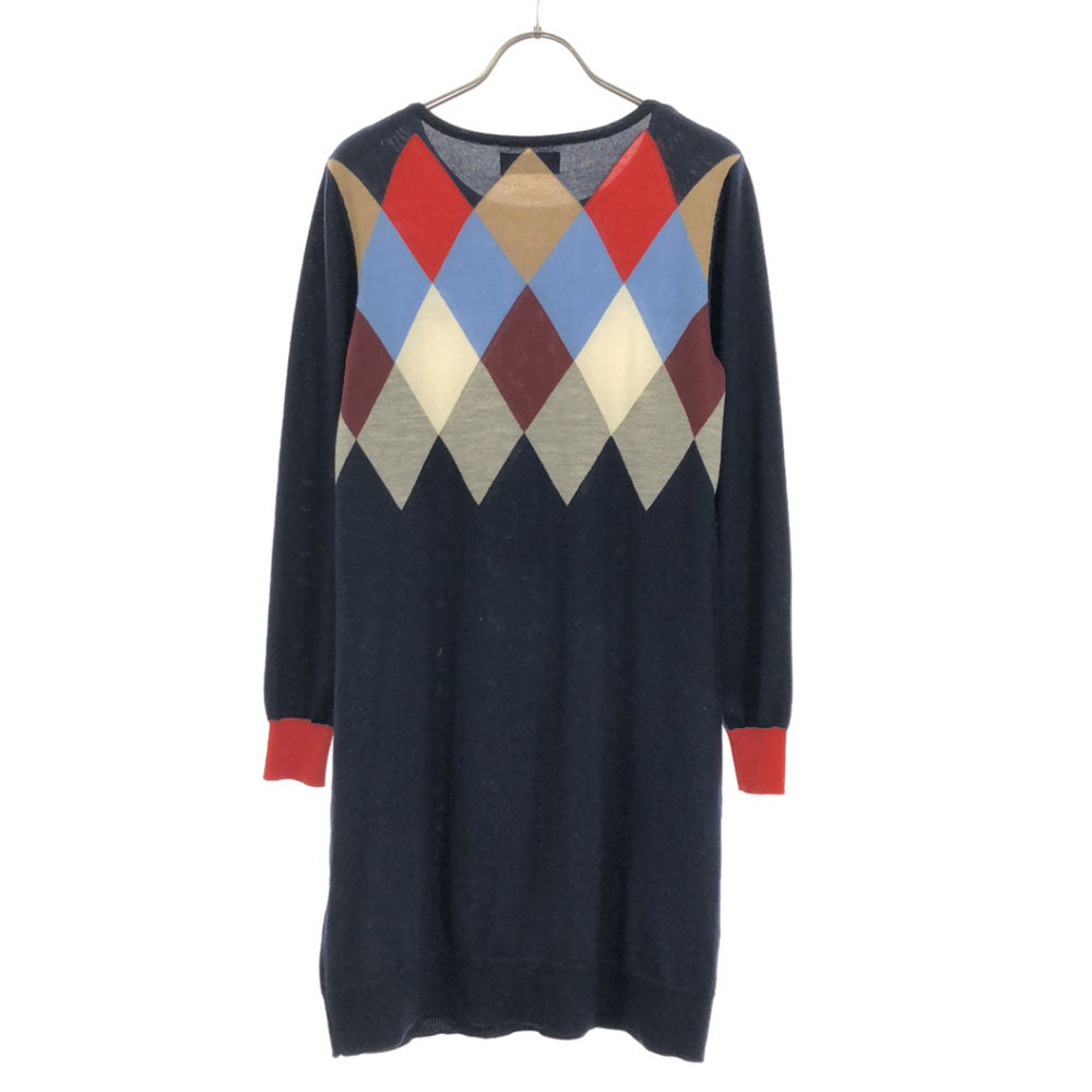 FRED PERRY フレッドペリー ウール アーガイル柄 長袖 ニット ワンピース 8 ネイビー系 レディース