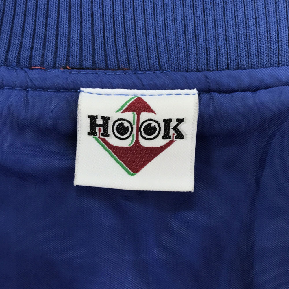 HOOK フック ロゴ刺繍 スタジャン L ブルー系×ホワイト PUレザー バック刺繍 裏地付き 配色切り替え メンズ