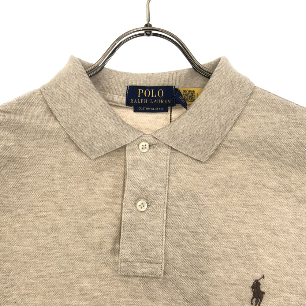 未使用 ポロラルフローレン ロゴ刺繍 長袖 ポロシャツ L ベージュ POLO RALPH LAUREN 鹿の子地 タグ付き メンズ