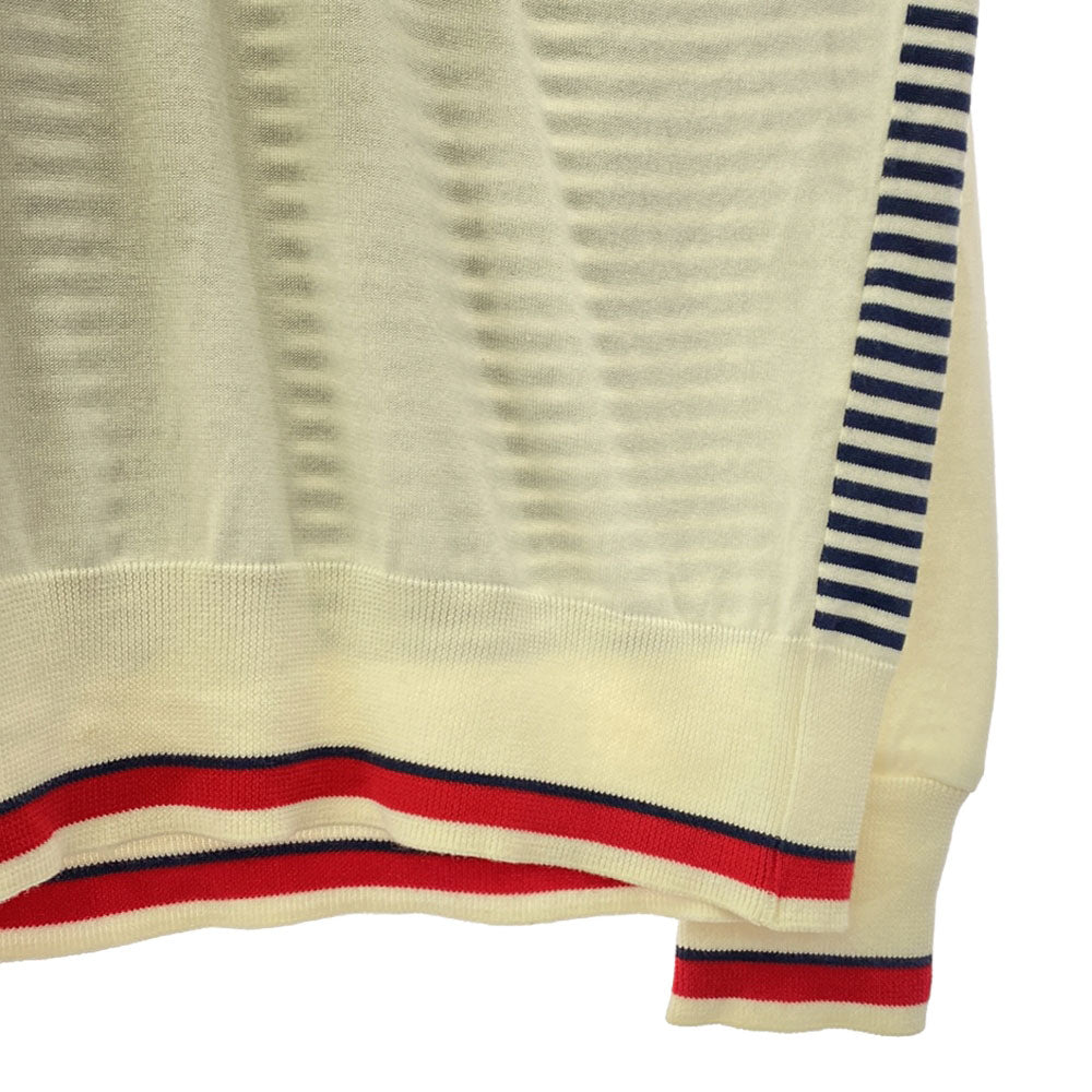 PEARLY GATES パーリーゲイツ 日本製 ボーダー ゴルフ 長袖 Vネック コットンニット セーター 5 ホワイト系 メンズ