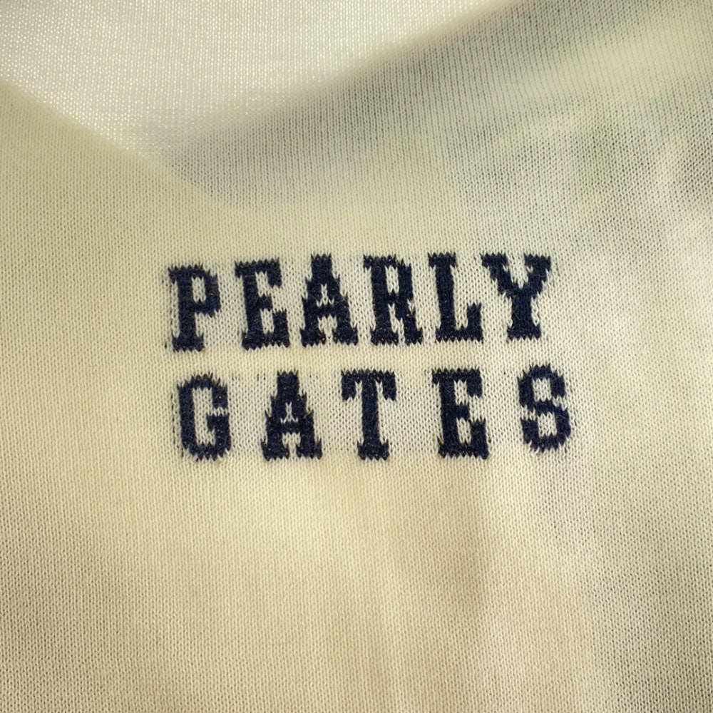 PEARLY GATES パーリーゲイツ 日本製 ボーダー ゴルフ 長袖 Vネック コットンニット セーター 5 ホワイト系 メンズ
