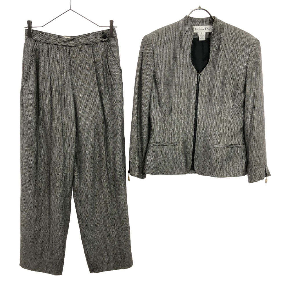 Christian Dior クリスチャンディオール USA製 ヘリンボーン柄 パンツスーツ 上下 セットアップ 2 ブラック系 レディース