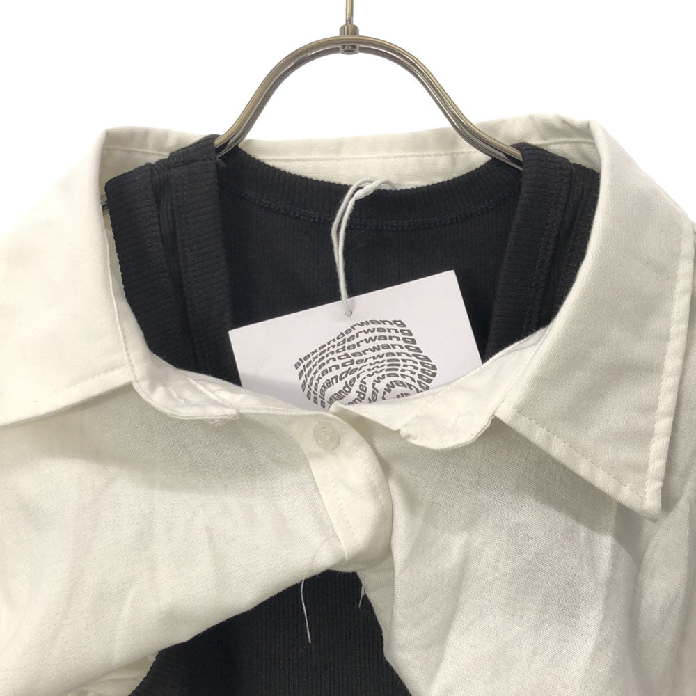 Alexander Wang アレキサンダーワン 未使用 長袖 シャツドッキング ミニワンピース S ホワイト×ブラック タグ付き レディース