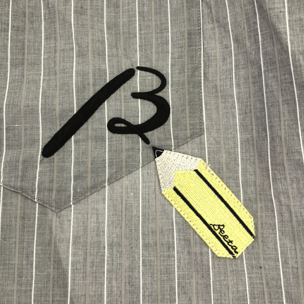 β ベータ 日本製 ストライプ 刺繍 長袖 コットンシャツ 9 グレー レディース