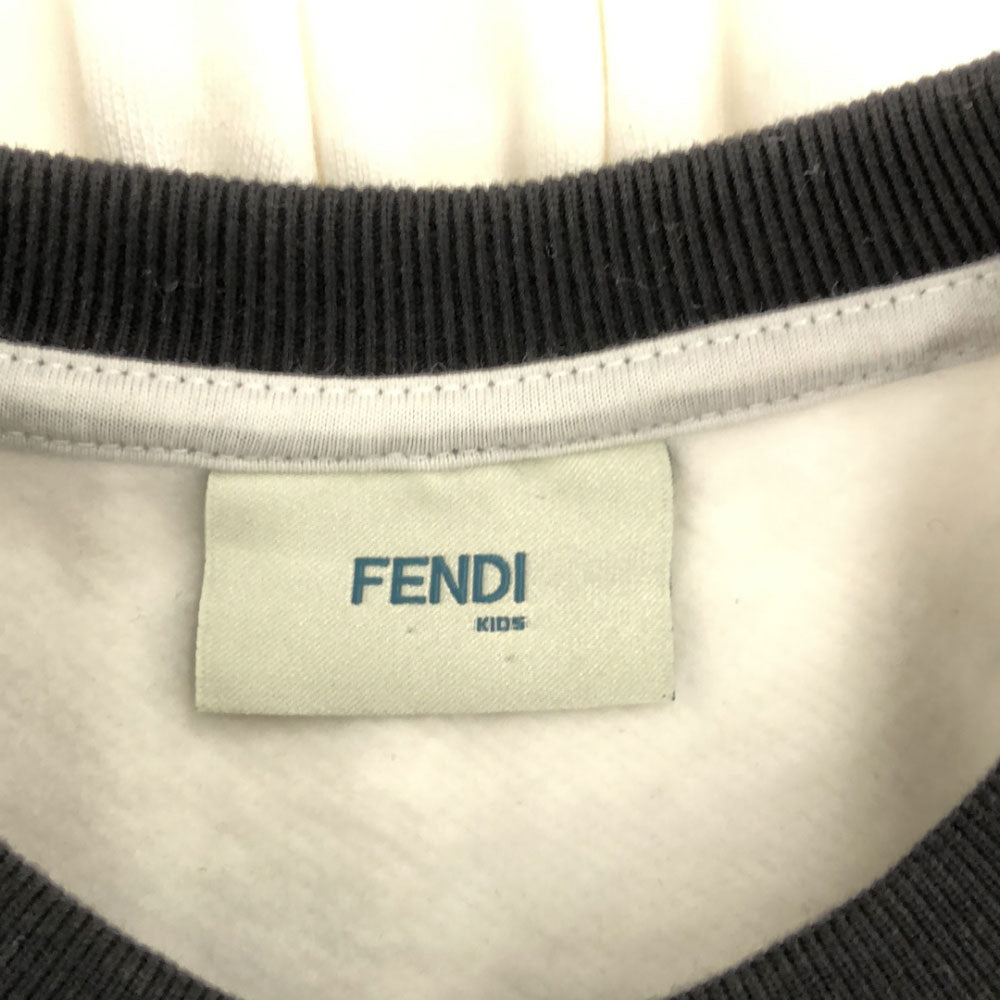 フェンディ ロゴプリント 半袖 スウェット ワンピース 8A ホワイト FENDI 裏起毛 キッズ