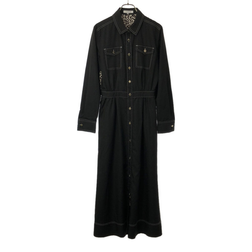 LOVELESS ラブレス ヒョウ柄 長袖 ロング シャツワンピース 36 ブラック レディース