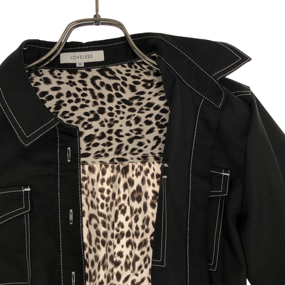 LOVELESS ラブレス ヒョウ柄 長袖 ロング シャツワンピース 36 ブラック レディース