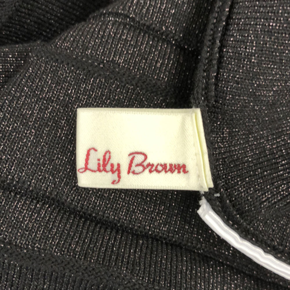 リリーブラウン ラメ 半袖 ビスチェレイヤードニット ワンピース F ブラック Lily Brown LWNO212085 レディース