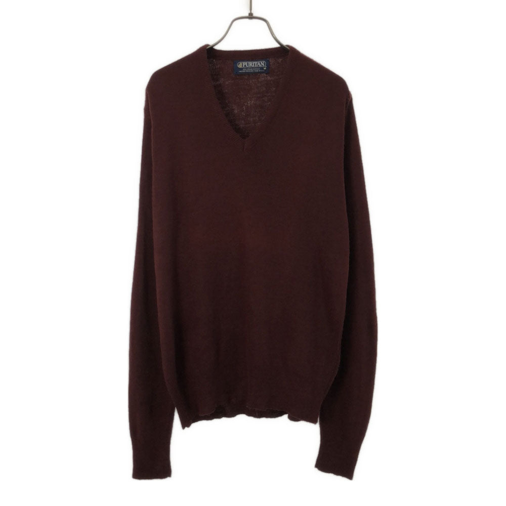 ピューリタン 80s ヴィンテージ 長袖 Vネック セーター M ボルドー ニット メンズ