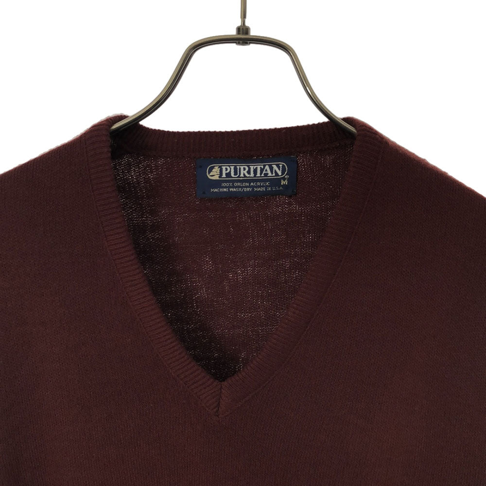 ピューリタン 80s ヴィンテージ 長袖 Vネック セーター M ボルドー ニット メンズ