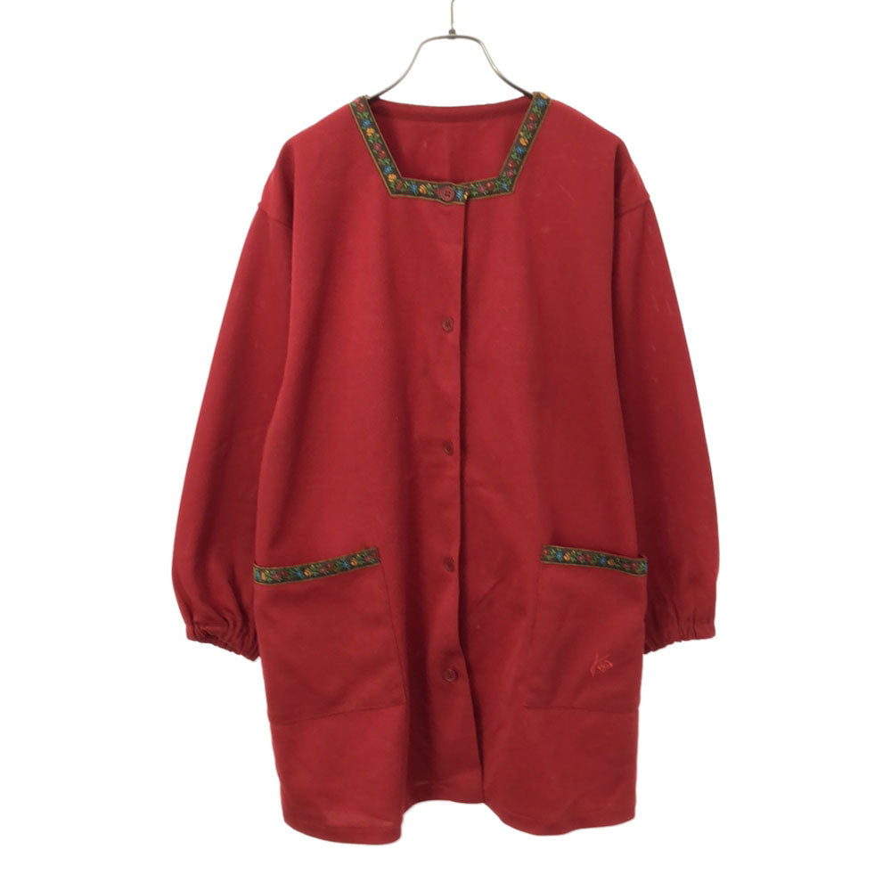 KENZO ケンゾー 90s 日本製 オールド 刺繍 花柄 長袖 カーディガン レッド 日本エプロン協会 割烹着 レディース