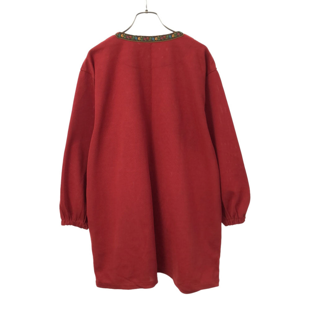 KENZO ケンゾー 90s 日本製 オールド 刺繍 花柄 長袖 カーディガン レッド 日本エプロン協会 割烹着 レディース