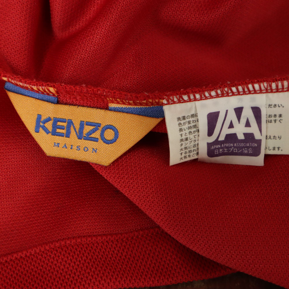 KENZO ケンゾー 90s 日本製 オールド 刺繍 花柄 長袖 カーディガン レッド 日本エプロン協会 割烹着 レディース
