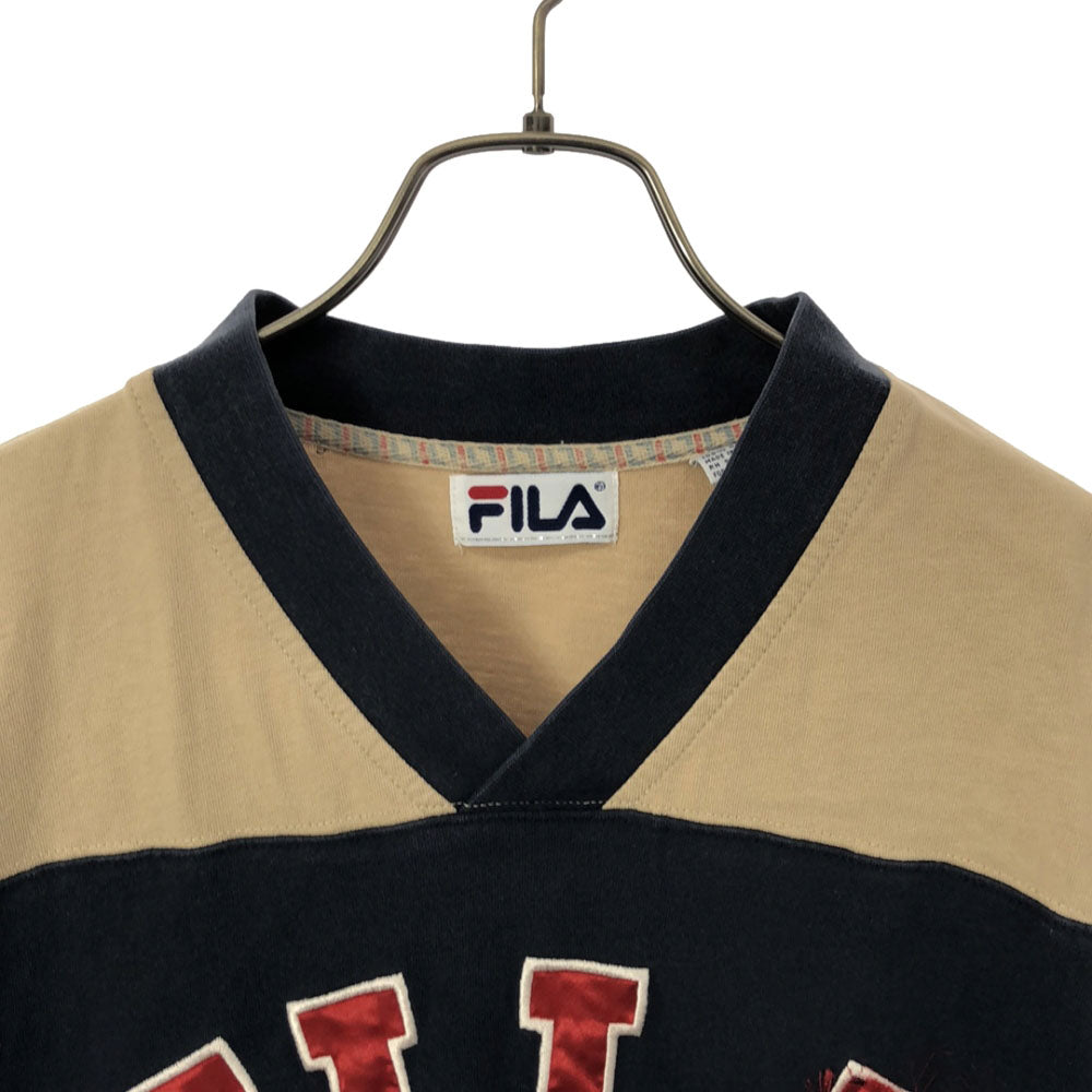 FILA フィラ 90s オールド 長袖 Vネック Tシャツ S ネイビー系 ロンT メンズ