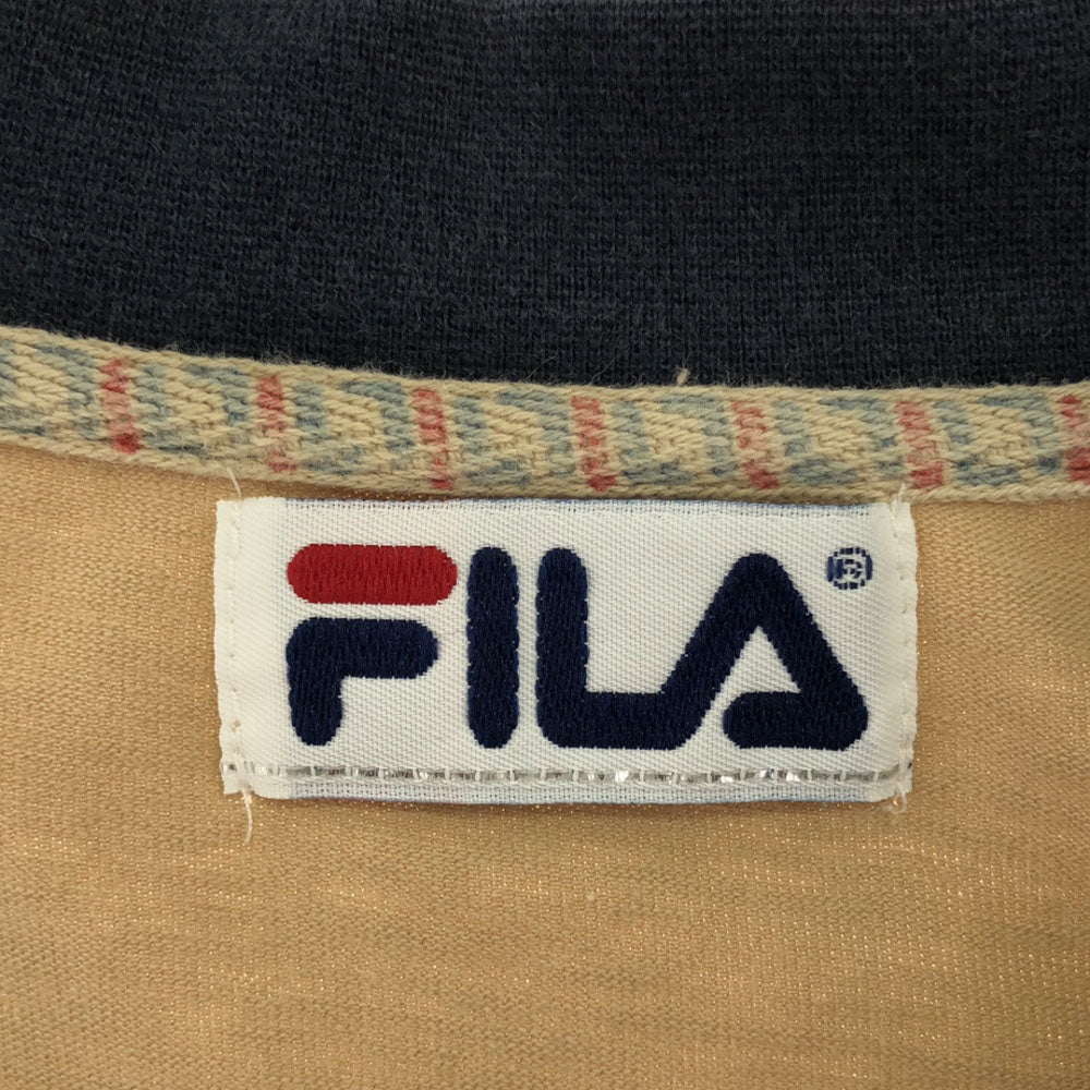 FILA フィラ 90s オールド 長袖 Vネック Tシャツ S ネイビー系 ロンT メンズ