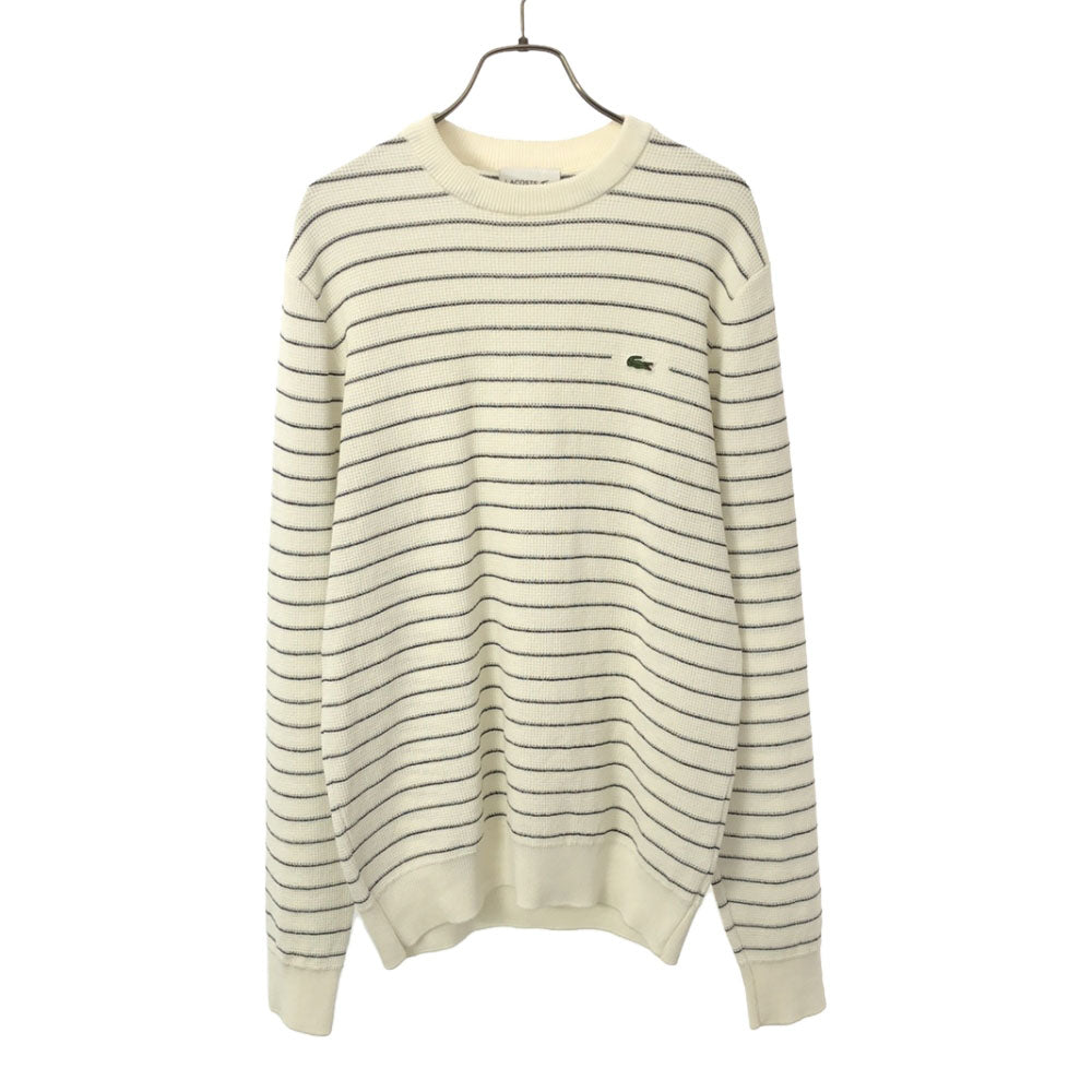 LACOSTE ラコステ ボーダー 長袖 サーマル コットンニット セーター XS ホワイト×ブラック メンズ
