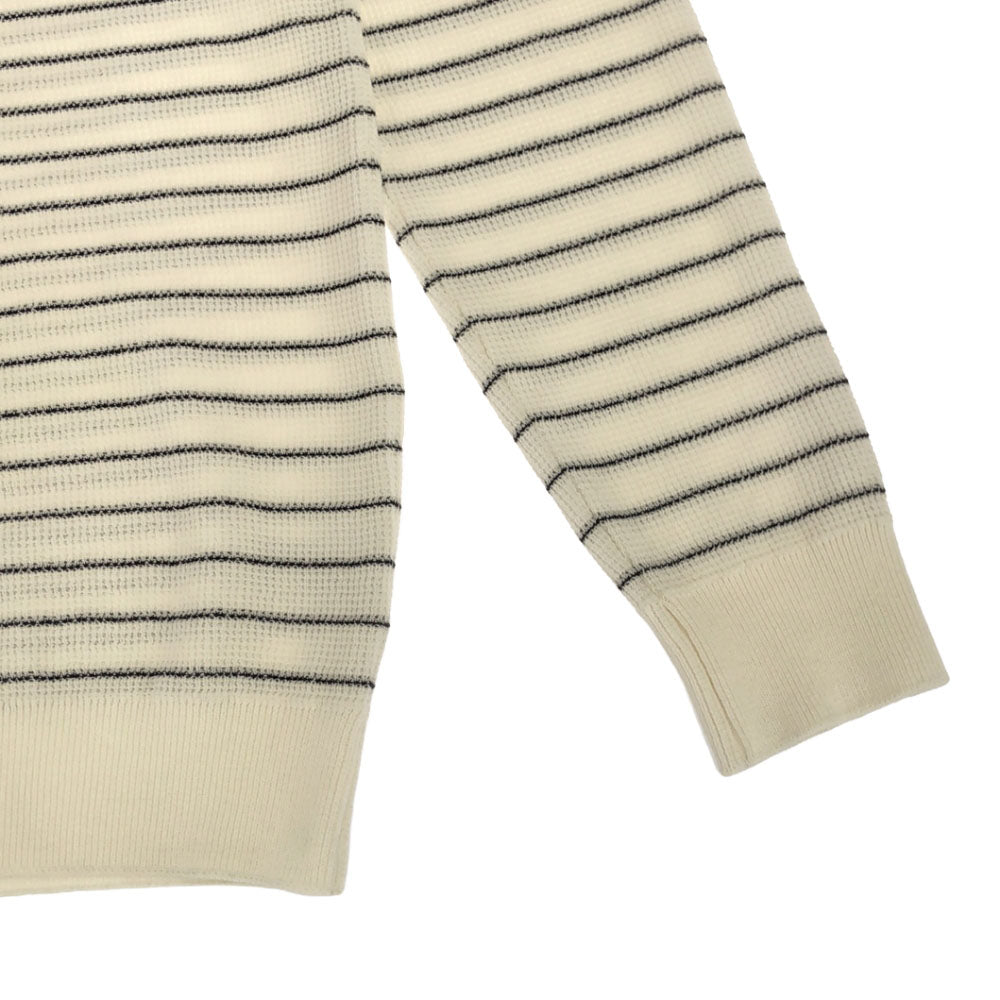 LACOSTE ラコステ ボーダー 長袖 サーマル コットンニット セーター XS ホワイト×ブラック メンズ