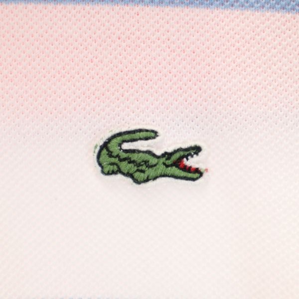 LACOSTE ラコステ ボーダー柄 ロゴ刺繍 半袖 ポロシャツ 2 オレンジ×黄緑×白×水色 鹿の子 メンズ