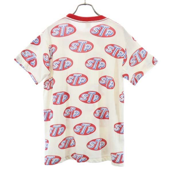 70s USA製 デッドストック STP ロゴ 総柄 プリント 半袖 Tシャツ M オフホワイト メンズ