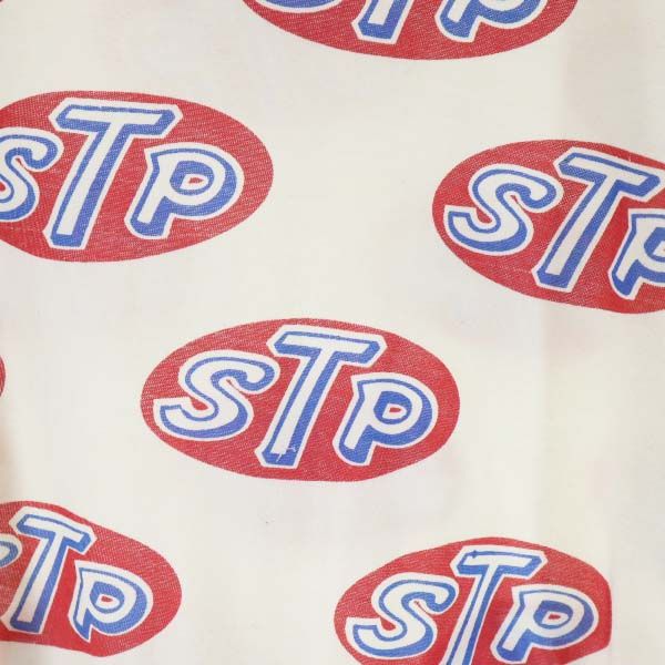 70s USA製 デッドストック STP ロゴ 総柄 プリント 半袖 Tシャツ M オフホワイト メンズ