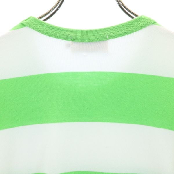 A BATHING APE アベイシングエイプ 日本製 ボーダー 半袖 Tシャツ M 黄緑ｘ白 ベイプ ポケット メンズ