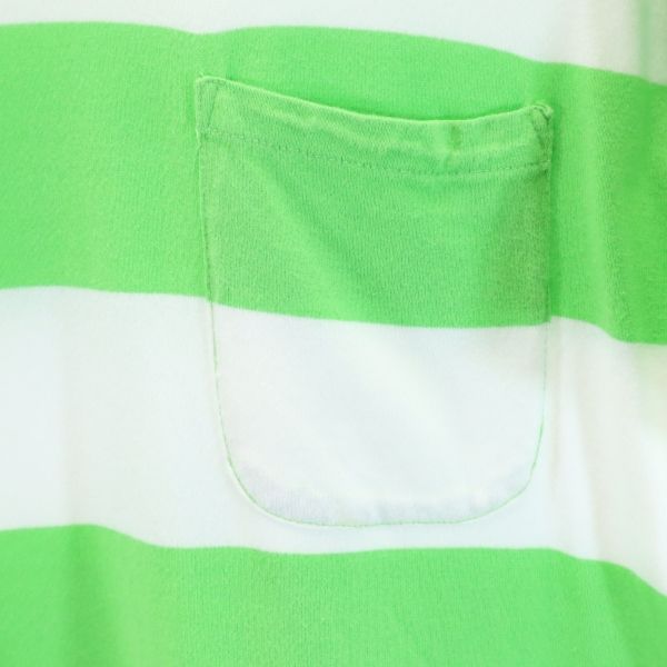 A BATHING APE アベイシングエイプ 日本製 ボーダー 半袖 Tシャツ M 黄緑ｘ白 ベイプ ポケット メンズ