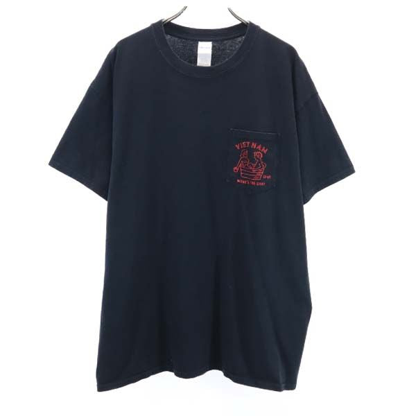 ギルダン VIETNAMロゴプリント 半袖 Tシャツ L 黒系 GILDAN 胸ポケット付 メンズ
