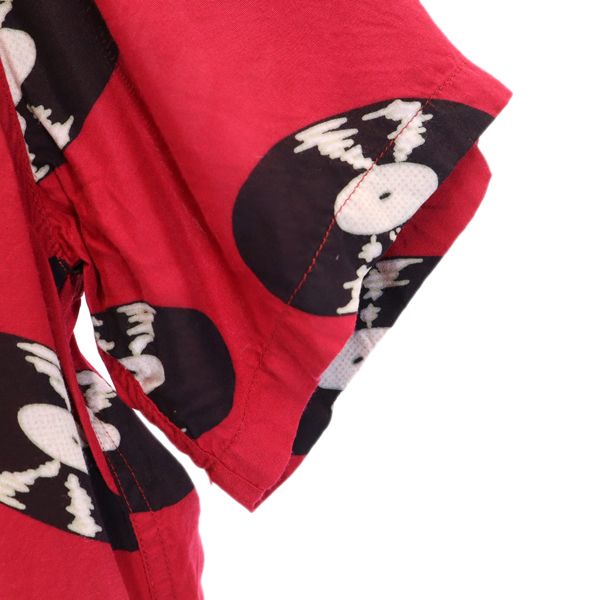 WACKO MARIA ワコマリア レコード 総柄 半袖 レーヨン アロハシャツ M 赤 開襟 メンズ