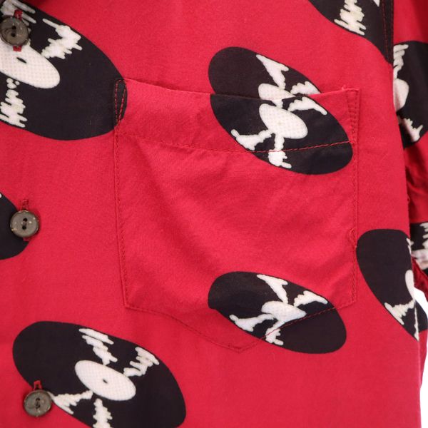 WACKO MARIA ワコマリア レコード 総柄 半袖 レーヨン アロハシャツ M 赤 開襟 メンズ