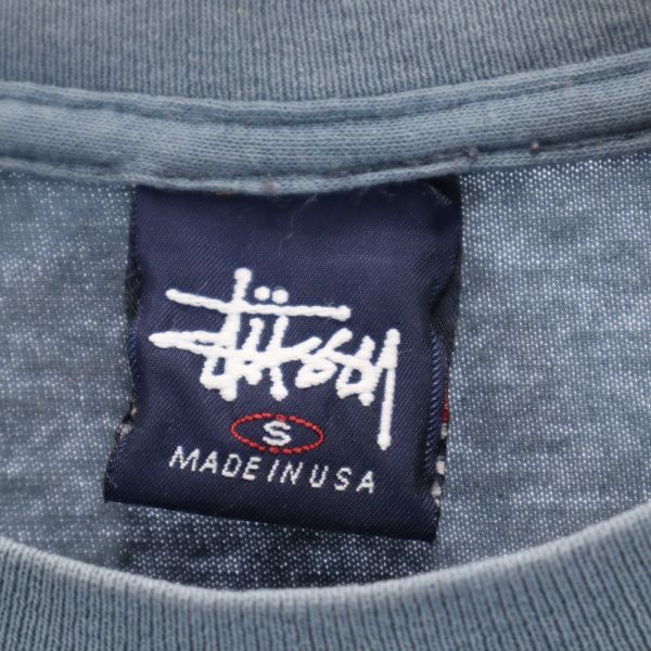 STUSSY ステューシー 90s USA製 紺タグ プリント 半袖 Tシャツ S 青系 メンズ