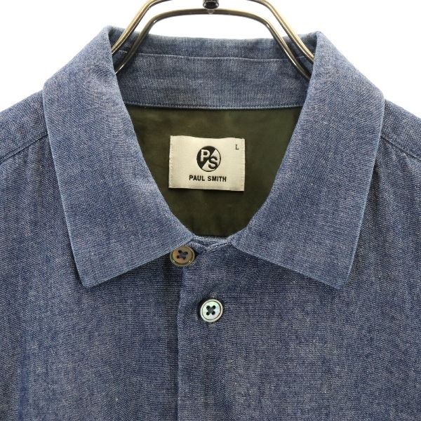 PS Paul Smith ピーエスポールスミス フロント刺繍入り 半袖 シャンブレーシャツ L 青 メンズ
