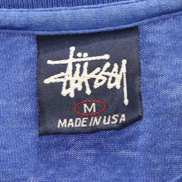 STUSSY ステューシー 90s 紺タグ USA製 プリント 半袖 Tシャツ M ブルー系 メンズ