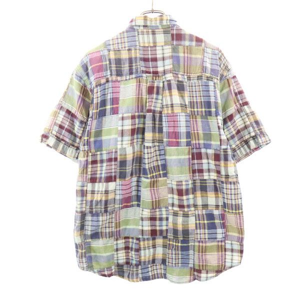 Eddie Bauer エディーバウアー 90s 黒タグ 半袖 シャツ M 紫×青×緑 メンズ