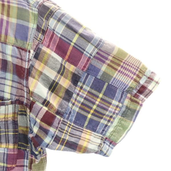 Eddie Bauer エディーバウアー 90s 黒タグ 半袖 シャツ M 紫×青×緑 メンズ