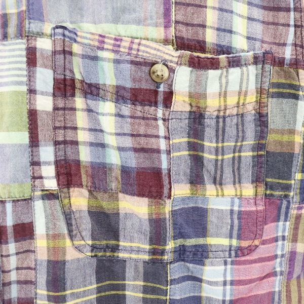 Eddie Bauer エディーバウアー 90s 黒タグ 半袖 シャツ M 紫×青×緑 メンズ