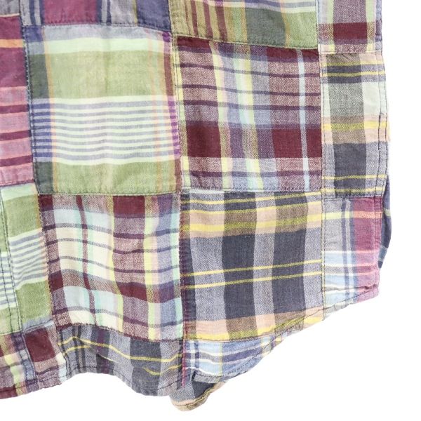 Eddie Bauer エディーバウアー 90s 黒タグ 半袖 シャツ M 紫×青×緑 メンズ