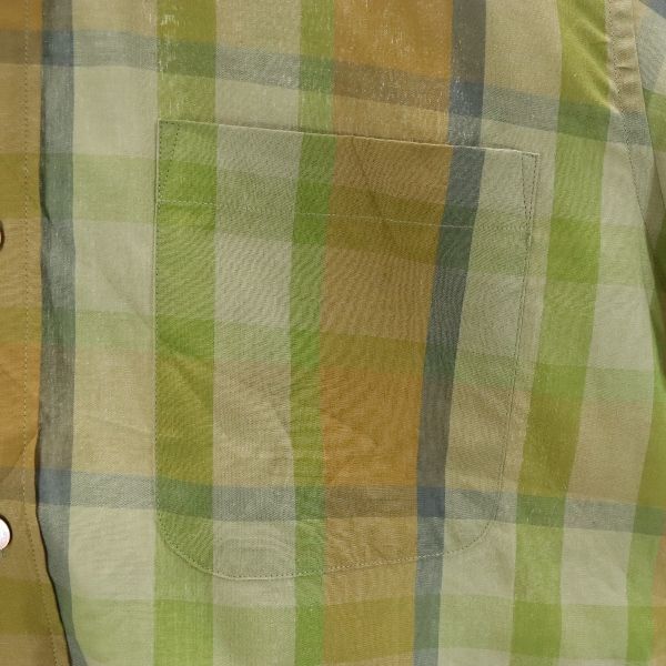 Burberrys バーバリーズ 80s 90s ヴィンテージ チェック 半袖 バンドカラーシャツ M グリーン系 メンズ
