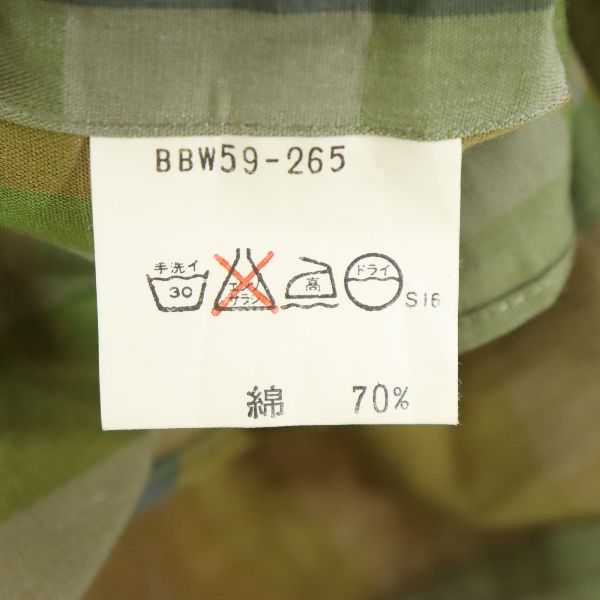 Burberrys バーバリーズ 80s 90s ヴィンテージ チェック 半袖 バンドカラーシャツ M グリーン系 メンズ