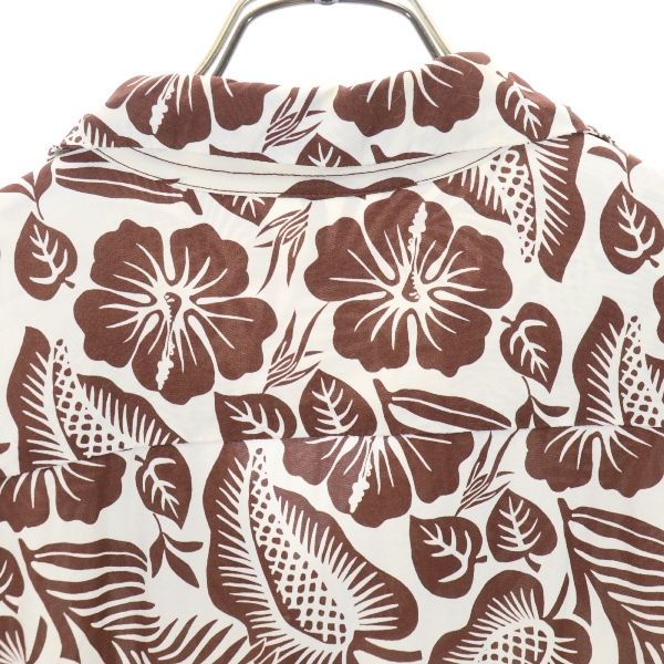 サンサーフ SS33315 花柄 半袖 レーヨン アロハシャツ M ブラウン×白 SUN SURF 開襟 メンズ