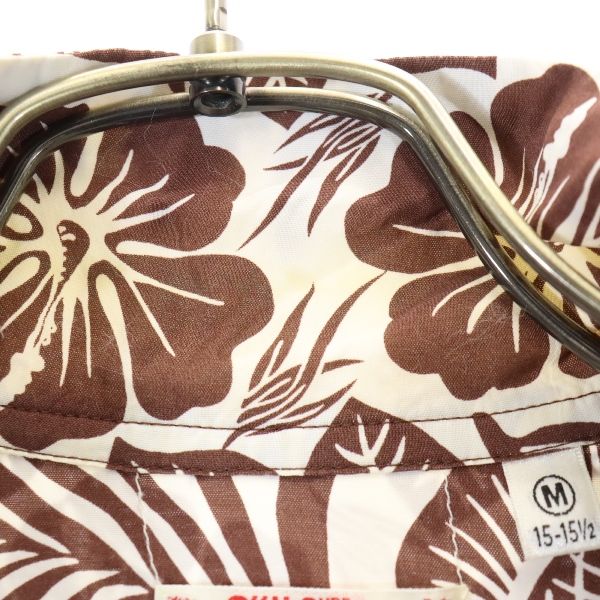 サンサーフ SS33315 花柄 半袖 レーヨン アロハシャツ M ブラウン×白 SUN SURF 開襟 メンズ